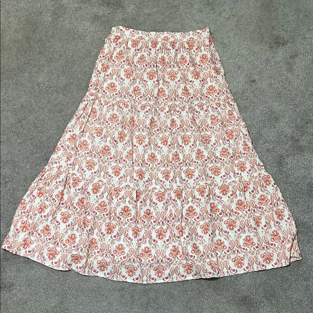 Cynthia Rowley Linen Blend Tiered Floral Paisley Maxi Skirt Size small